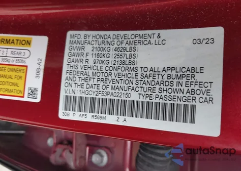 2023 Honda Accord Hybrid Sport from USA, damaged, VIN 1HGCY2F53PA022150
